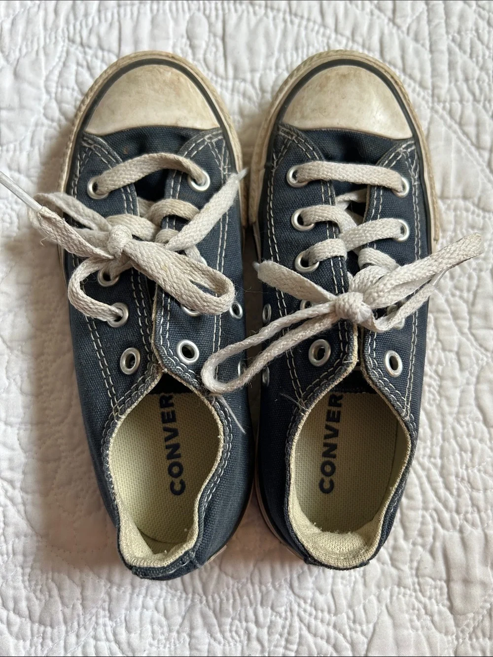 Converse Kids Navy Canvas Low Top Sneakers with White Laces